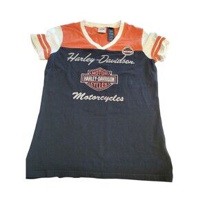 Women's Size Large Harley-Davidson Short Sleeve Top Patches V-Neck